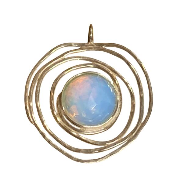 Sterling Silver and Opalite Hammered Swirl Pendant Made in Israel - Picture 1 of 6